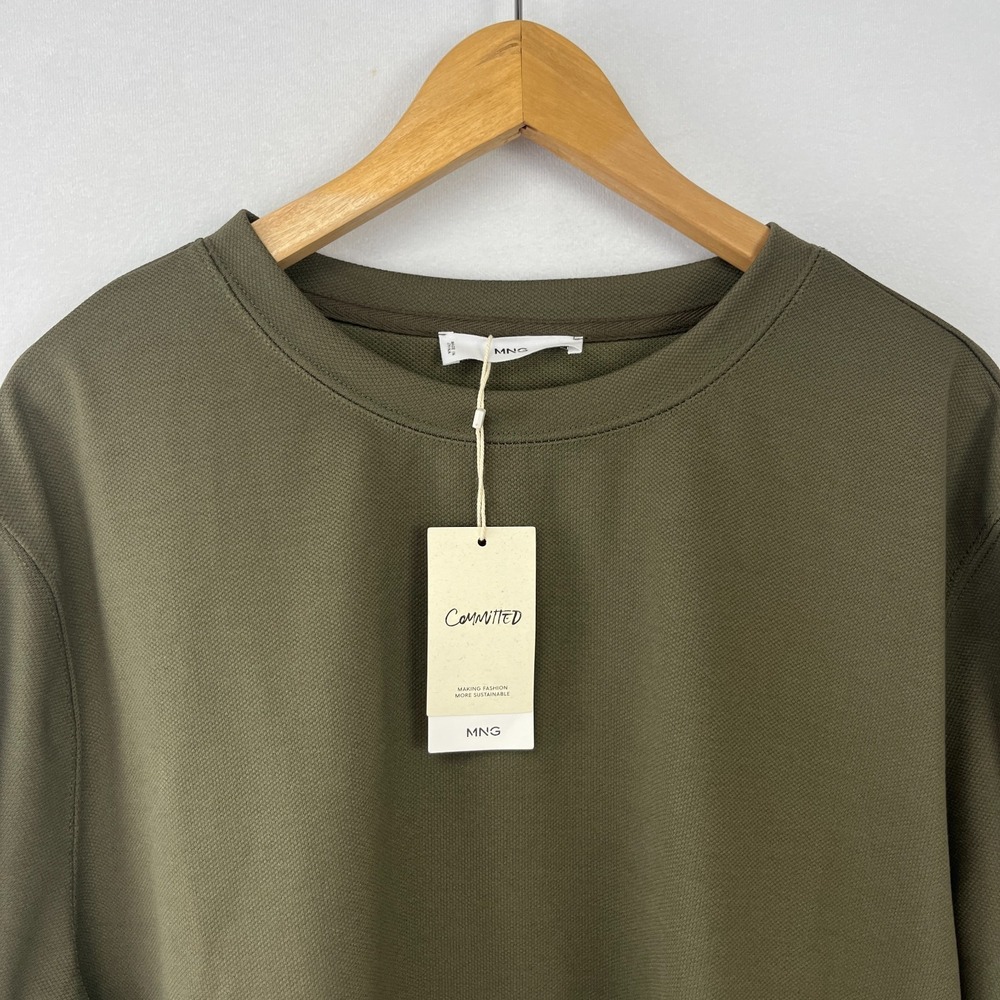 Mango NWT MNG Pullover Sweatshirt Women 2XL Olive Green Cotton Blend Sustainable - Picture 2 of 13